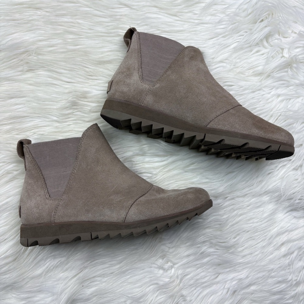 Sorel Harlow Chelsea Boot Waterproof Suede Leather Taupe Tan Ankle Size 7 Womens - Picture 2 of 7